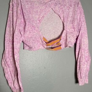 Pink and White Open-Back Top with Orange Accent